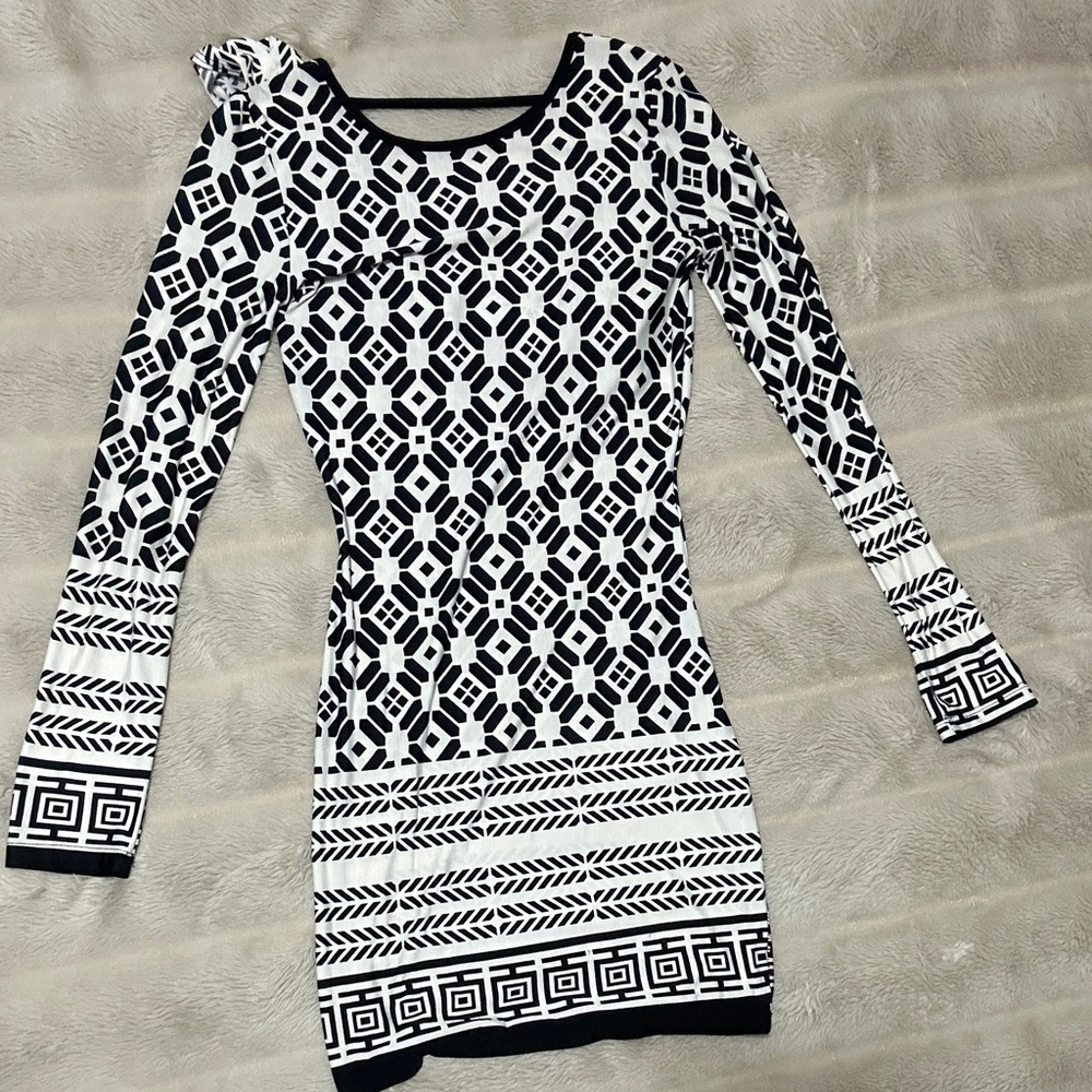 Geometric Black and White Dress